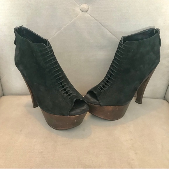 Steve Madden Shoes - Steve Madden Suede And Wood Peep Toe Pumps